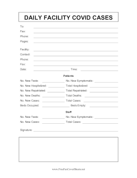 Daily Facility Covid Cases Fax Cover Sheet