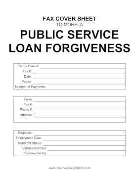 Public Service Loan Forgiveness Fax Cover Sheet