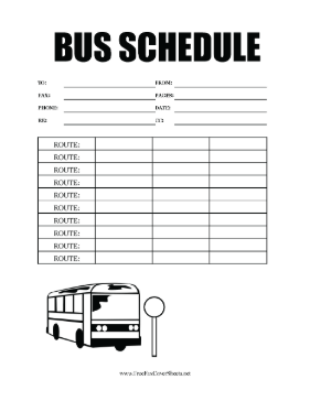 Bus Schedule Fax Cover Sheet
