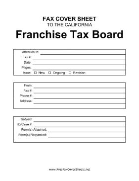 California Franchise Tax Board Cover Sheet Fax Cover Sheet