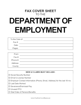 Department of Employment New Claim Fax Cover Sheet