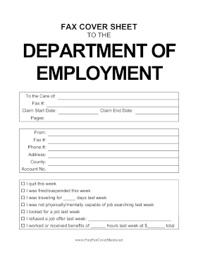 Department of Employment Weekly Claim Fax Cover Sheet