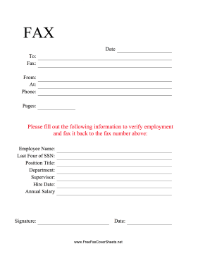 Employment Verification Fax Cover Sheet