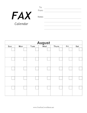 Fax Calendar August Fax Cover Sheet