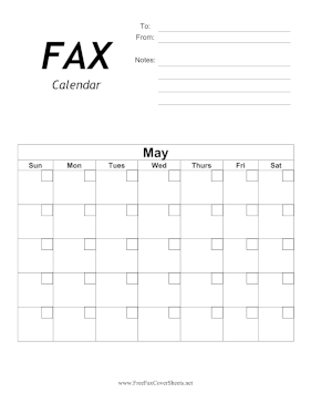 Fax Calendar May Fax Cover Sheet