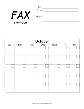 Fax Calendar October Fax Cover Sheet