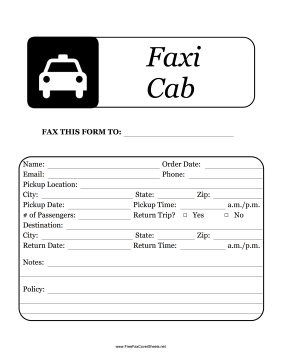 Fax Taxi Fax Cover Sheet
