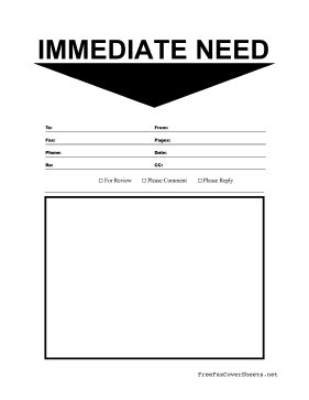 Immediate Need Fax Cover Sheet