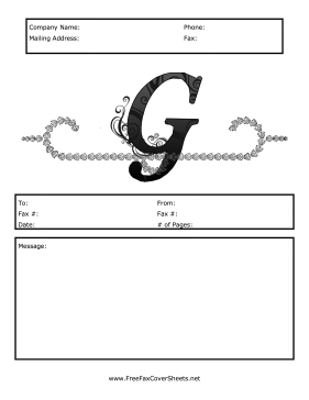 Monogram Script Fax Cover G Fax Cover Sheet