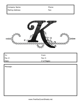 Monogram Script Fax Cover K Fax Cover Sheet