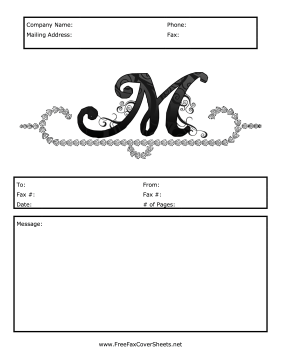 Monogram Script Fax Cover M Fax Cover Sheet