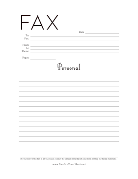 Personal Fax Lined Fax Cover Sheet