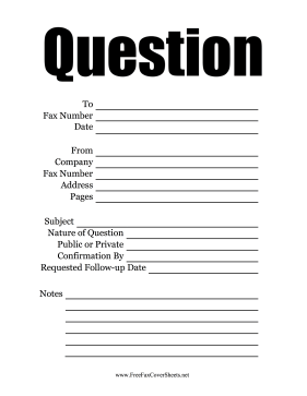 Question Fax Cover Sheet