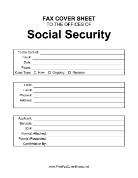 Social Security Administration Fax Cover Sheet