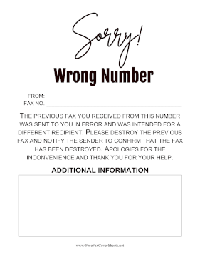 Sorry Wrong Number Fax Cover Sheet