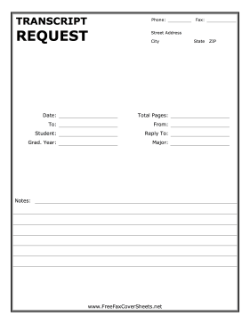 Transcript Request Fax Cover Sheet
