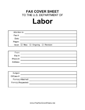 US Department of Labor Cover Sheet Fax Cover Sheet