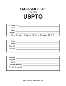 US Patent And Trademark Office Fax Cover Sheet