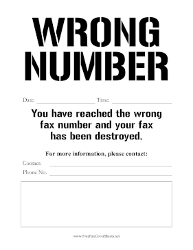 Wrong Fax Number Fax Cover Sheet