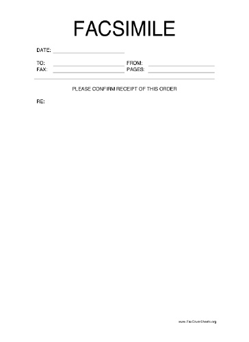Confirm This Order Fax Cover Sheet