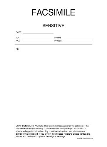 Sensitive Information Fax Cover Sheet